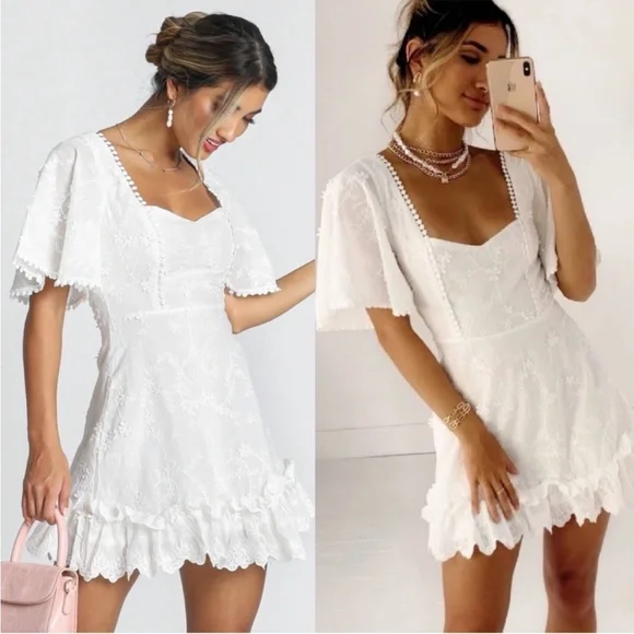 Showpo. Fancy A Spritz Square Neck Embroidered Mini Dress - Picture 3 of 14